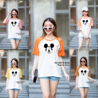 GI-ANTS เสื้อยืดคอกลมไหล่สโลปแขนสั้น สกรีน mickey mouse ใส่สวยน่ารักๆ G89