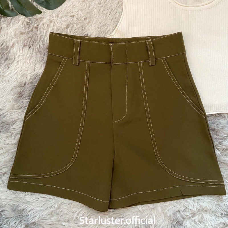 กางเกงขาสั้นเอวสูง แต่งด้ายสี 𝐋𝐞𝐧𝐚 𝐏𝐚𝐧𝐭𝐬 🧢DR-02 รุ่นกระเป๋าโค้ง