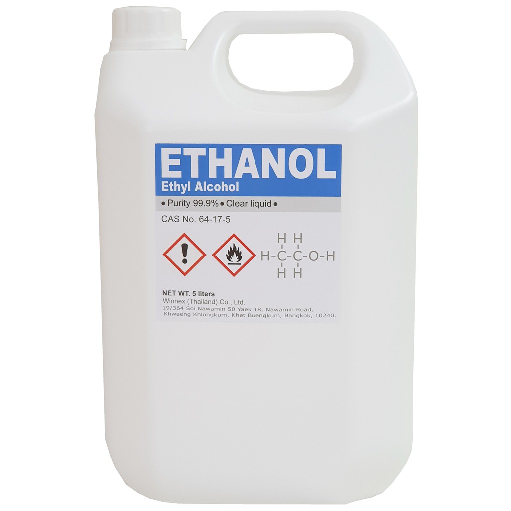 วัตถุดิบ Ethanol 99.9% หรือ Ethyl Alcohol 99.9% 5 Liters (ไม่มีสี มีกลิ่นละมุน ไม่ฉุน clear liquid & no pungent smell)