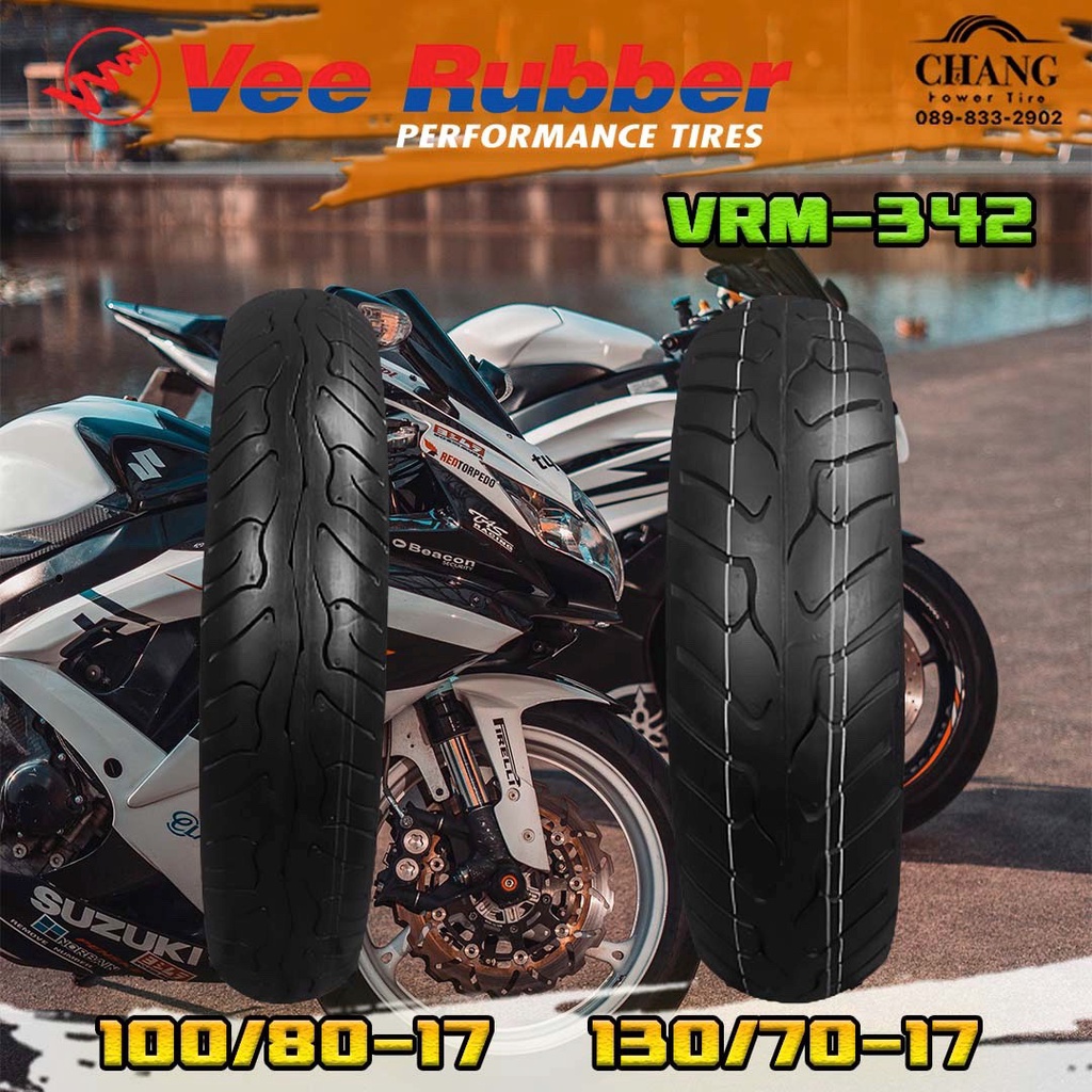 100/80-17 , 130/70-17 , 100/80-17+130/70-17 รุ่นVRM342 ยี่ห้อVEE RUBBER ปี2021  ยางสำหรับรถ CBR 150c