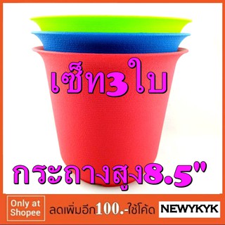 กระถาง 3ใบ ปาก8นิ้ว สูง8.5นิ้ว ทรงสูง สีสวย ปลูกต้นไม้ ได้จนโต พลาสติก ทรงกลม ปลูก เมล็ด พันธุ์ สวนครัว สลัด แคคตัส 138