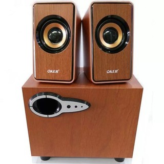 OKER ลำโพงซับวูฟเฟอร์ รุ่น SP-689 2.1 USB Multimedia Desktop Speaker 750W (สีน้ำตาลลายไม้)