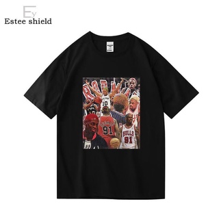 [S-5XL] เสื้อยืดแขนสั้น ผ้าฝ้าย พิมพ์ลาย Rodman basketball สไตล์ฮิปฮอป แฟชั่นสําหรับผู้ชาย และผู้หญิง