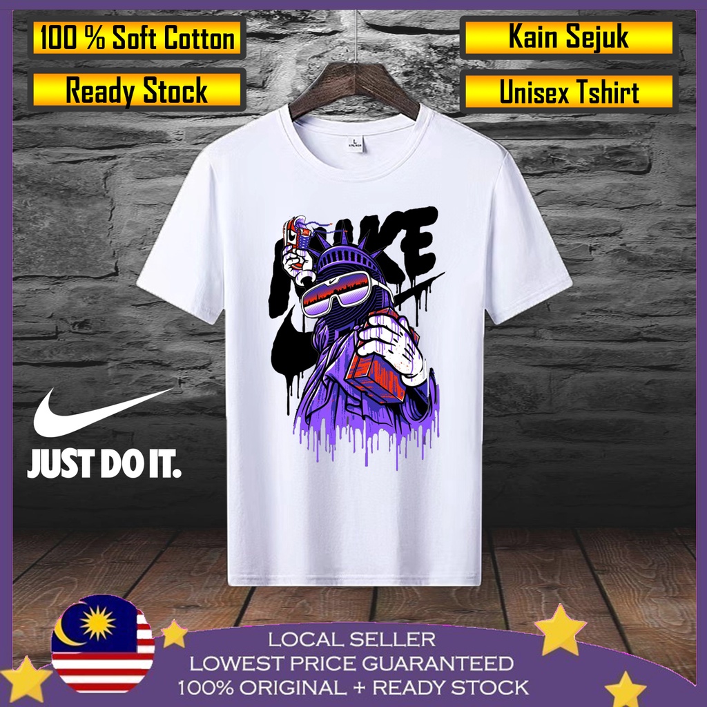 Promosi HEBAT Nike เสื้อยืด ผ้าฝ้าย 100% แบบนิ่ม พิมพ์ลาย Statue Of Liberty Baju x Lelaki