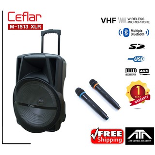 Ceflar ลำโพงขยายเสียงเคลื่อนที่ ขนาด 15 นิ้ว M-1513 มีล้อลาก บลูธูท USB MP 3