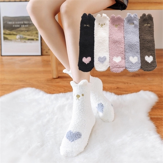 Thermal Cute Animal White Pink Fuzzy Socks Cotton Women Bulk Bed Socks Slouch Socks Mid Socks Towel Socks Girl Warm Fluffy Crew Socks