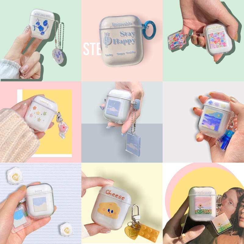 พร้อมส่งในไทย🍒 A4S117 เคสแอร์พอดสกรีนยางใส+พวงกุญแจ สำหรับ AirPods case (i9s,i11,12) เคสหูฟัง Gen1,2