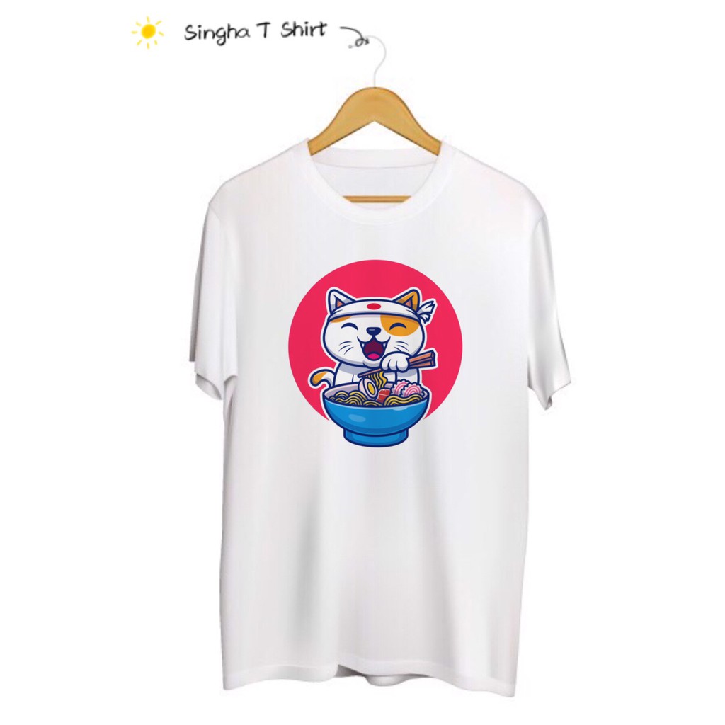 SINGHA T-Shirt เสื้อยืดกสรีนลายน้องแมวสไตล์ญี่ปุ่น