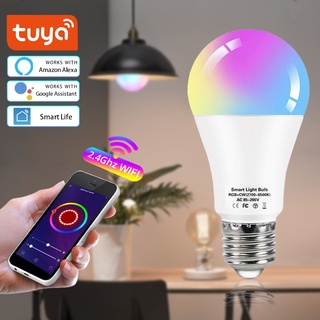 E27 Tuya Wifi RGBW หลอดไฟ LED อัจฉริยะหรี่แสงได้ 18W 15W 12W พร้อม Smart Life Alexa Google Home Tmall Genie สําหรับติดตกแต่งบ้าน