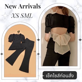 🧧จัดส่งฟรี🧧ชุดเข้าเซท Set ชุดเซ็ทกางเกงขายาว ชุดเซ็ต เสื้อเปิดหลังเว้าเอว ชุดเซทออกงาน ชุดเซ็ทสีดำ กางเกงขายาวสีดำ L