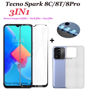 (3in1)Tecno Spark 8C/8T ฟิล์มกระจกนิรภัยกันรอยหน้าจอโทรศัพท์มือถือ + ฟิล์มกันรอยเลนส์กล้อง + ฟิล์มด้านหลัง