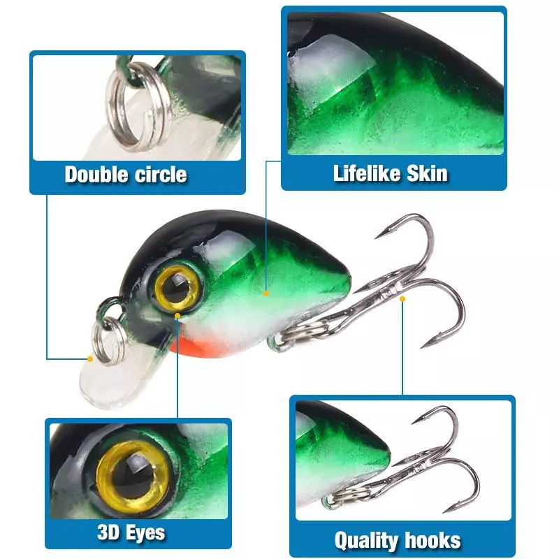 อุปกรณ์ตกปลา ตกปลา เหยื่อปลา เหยื่อปลอม ตะขอ เหยื่อปลานิล Mini Minnow Lure ตกปลาช่อน ปลอมตกปลา CrankSet Plastic Bait รอกตีปลอม CrankBait 1PCS 3cm/1.6g เหยือตกปลา