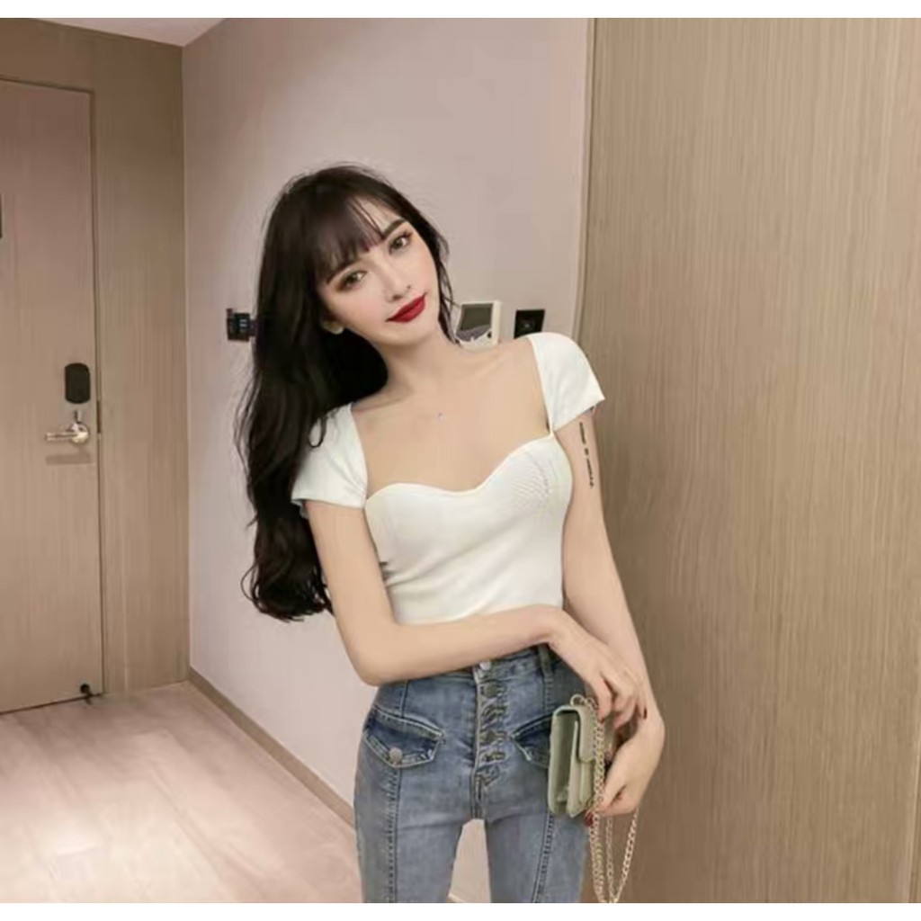 7009 E เสื้อยืดผู้หญิง สีพาสเทล ใส่ปาดไหล่ก็ได้ ใส่ธรรมดาก็ดี เสื้อเข้ารูป มีความยืดหยุ่นสูง สินค้าพร้อมส่งจ้า