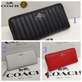 🎄พร้อมส่ง🌟Coach กระเป๋าเงินยาวกระเป๋าสตางค์ผู้หญิงซิปกระเป๋าสตางค์หนังสีทึบในสต็อก 2855