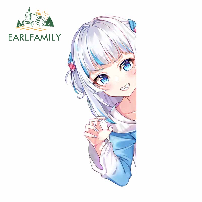 Earlfamily สติกเกอร์ ลายกราฟฟิตี้ Gawr Gura Peeker กันน้ํา กันรอยขีดข่วน สําหรับติดตกแต่งประตูรถยนต์ รถจักรยานยนต์ 13 ซม.