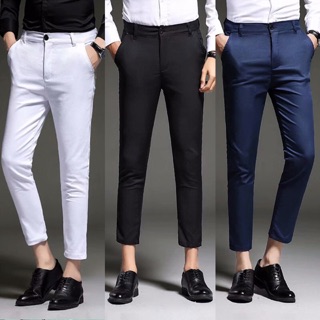 กางเกงขา5ส่วน ทรงslim fit สีดำ กรม ขาว