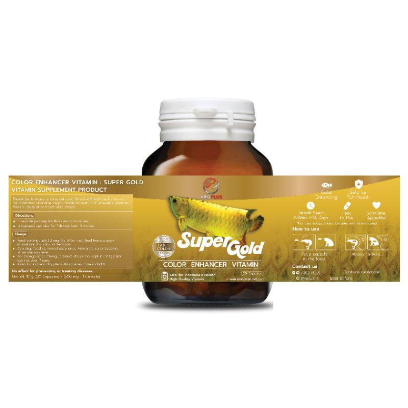 วิตามินเสริมเร่งสีปลามังกร  ARO PLUS - Super Gold แบบกระปุก ชนิดแคปซูล