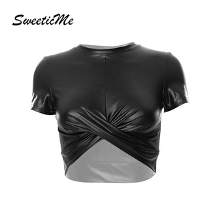 Sweeticme ใหม่ เสื้อยืดลําลอง คอกลม แขนสั้น สีพื้น เซ็กซี่ แฟชั่นสําหรับสตรี 2022