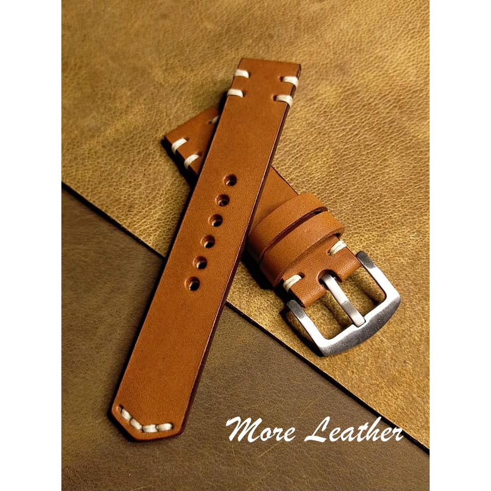 More Leather สายนาฬิกาหนังแท้ 100% สายนาฬิกาแฮนด์เมดสไตล์วินเทจ แถมฟรีสปริง1คู่ ขนาด18mm,20mm,22mm,24mm
