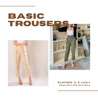 Needs.everyday - BASIC Trousers กางเกงขายาว เอวสูง ผ้าลินิน (สี Beige / Olive)