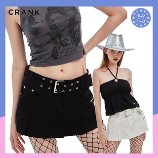 (พร้อมส่ง) กระโปรงสั้นแต่งเข็มขัด CRANK - EYELET BELT PLEATS SKIRT