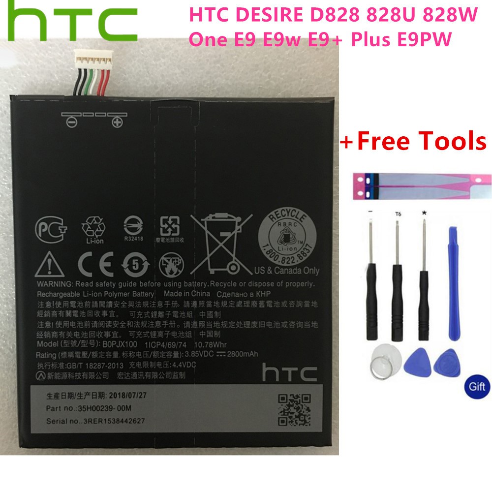แบตเตอรี่สำหรับ HTC One E9 แบตเตอรี่ E9w E9 + Plus E9PW BOPJX100 แบตเตอรี่ที่มีประสิทธิภาพ 2800mAh 1
