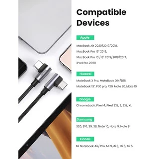 UGREEN สายเคเบิล USB C เป็น USB C หัว 90 องศา กำลังไฟ 100W 5A