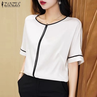 ZANZEA Women Elegant Street Fashion French Style Solid Color O-Neck Thin T-Shirt