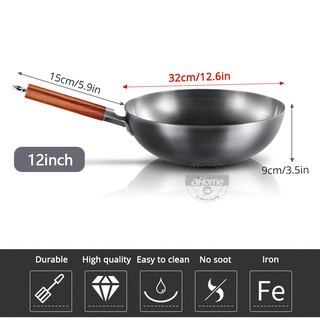 ✆❇☇Chinese Traditional Handmade Iron Wok Non-stick Pan Non-coating Gas and Induction Cooker Cookware Kitchen pot  pans