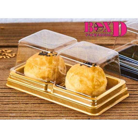 กล่องเค้ก2ช่อง กล่องขนมเปี๊ยะ บราวนี ฐานทอง ZZ053 (20ชุด) ขนาด 14.5*8*6 ซม