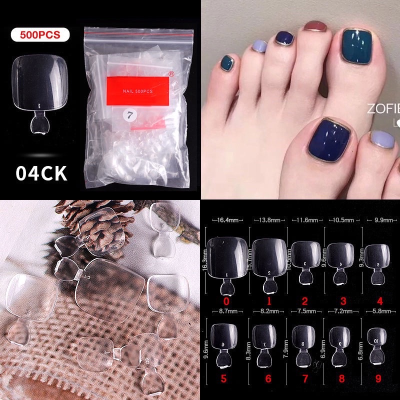 เล็บปลอมเกาหลี ทรงอัลม่อลยาวเบอร์0-9 สีใส/สีขุ่น(500ชิ้น)