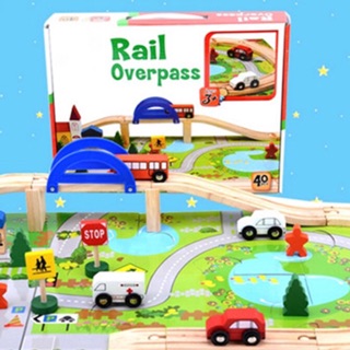 ของเล่นไม้ รถไฟไม้ รางรถไฟไม้  เสริมพัฒนาการ ชุดต่อรางรถไฟ 40 ชิ้น