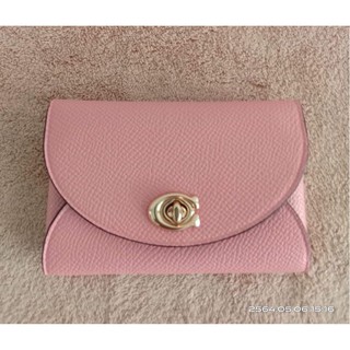 Coach C2419g Crossgrain Leather Turnlock Card Wallet in Candy Pink