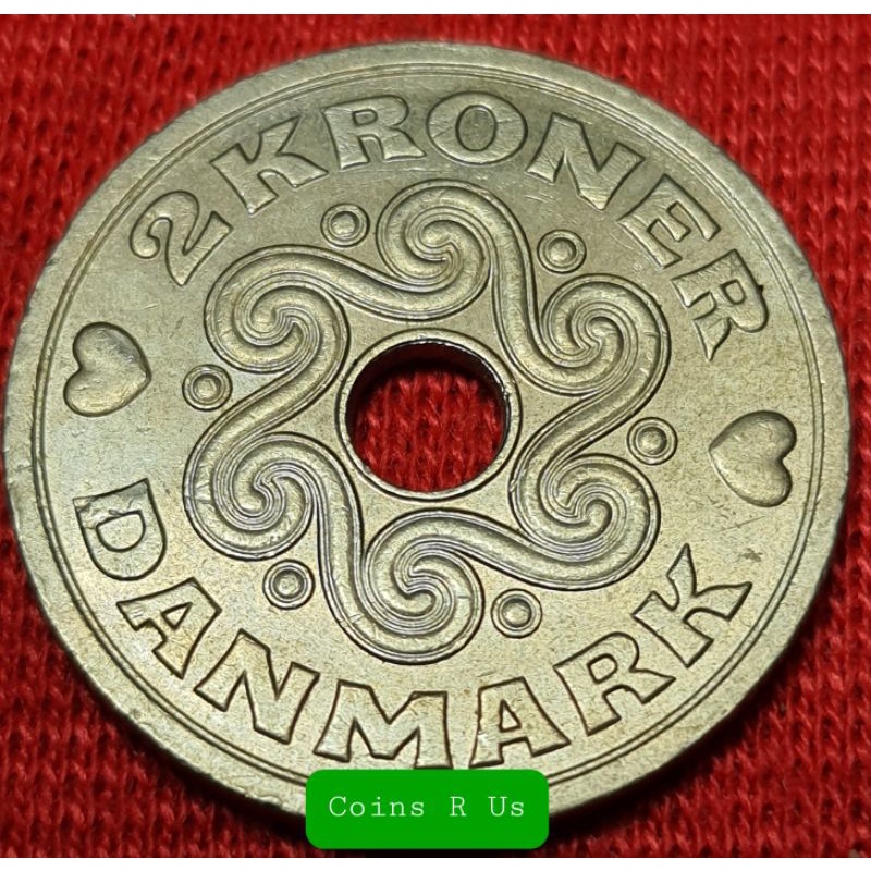 เหรียญต่างประเทศ เดนมาร์ค ปี 1992 , 1994 ชนิด 2 Kroner  ขนาด 24.5 มม. ผ่านใช้สวยน่าสะสม
