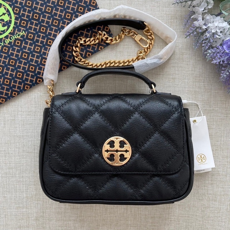 ✨ผ่อน0%แท้100%✨ กระเป๋าสีดำ 8 นิ้ว  Tory Burch 82366 Willa Mini Top Handle Bag