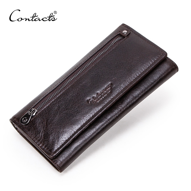 CONTACT'S กระเป๋าสตางค์ ใบยาว หนังแท้ มีซิป จุของได้เยอะ ใส่เหรียญได้ สําหรับผู้ชาย Phone Passport Cartera