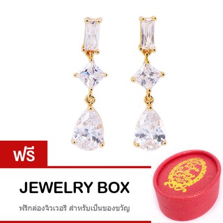 Tips Gallery ต่างหู เงิน 925 หุ้มทองคำแท้ 24K เพชร CZ 2.25 กะรัต รุ่น Intrigued Diamond Design TES110