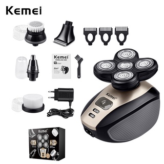 Kemei 5 In 1 มีดโกนหนวดไฟฟ้า 4D 5 หัว แบบชาร์จไฟได้ สําหรับผู้ชาย