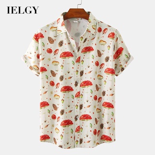 Ielgy เสื้อเชิ้ตแขนสั้น กระดุมแถวเดียว ลายดอกไม้ สไตล์รีสอร์ท ชายหาด สําหรับผู้ชาย