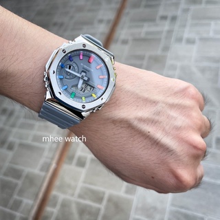 G-Shock Metal Face รุ่น GA-2110ET-8A custom Stainless Bezel Rainbow Dial