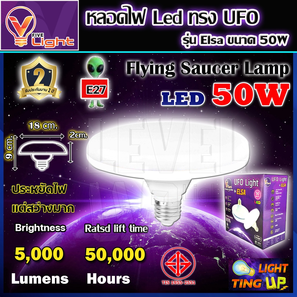 หลอดไฟ UFO LED แสงสีขาว Daylight UFO หลอดไฟLED ทรงกลม มีให้เลือก 50W สว่างมาก ประหยัดไฟ ทนทาน น้ำหนักเบา E27 ขั้วเกลียว