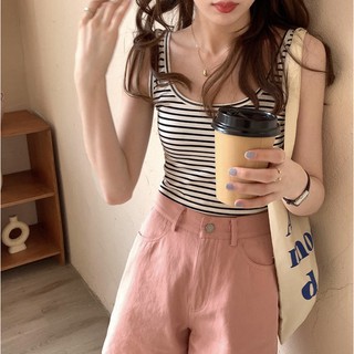 littlerain-fashion 1846# เสื้อกล้ามลายทางทรงเหลี่ยมสุดฮิตในซัมเมอร์