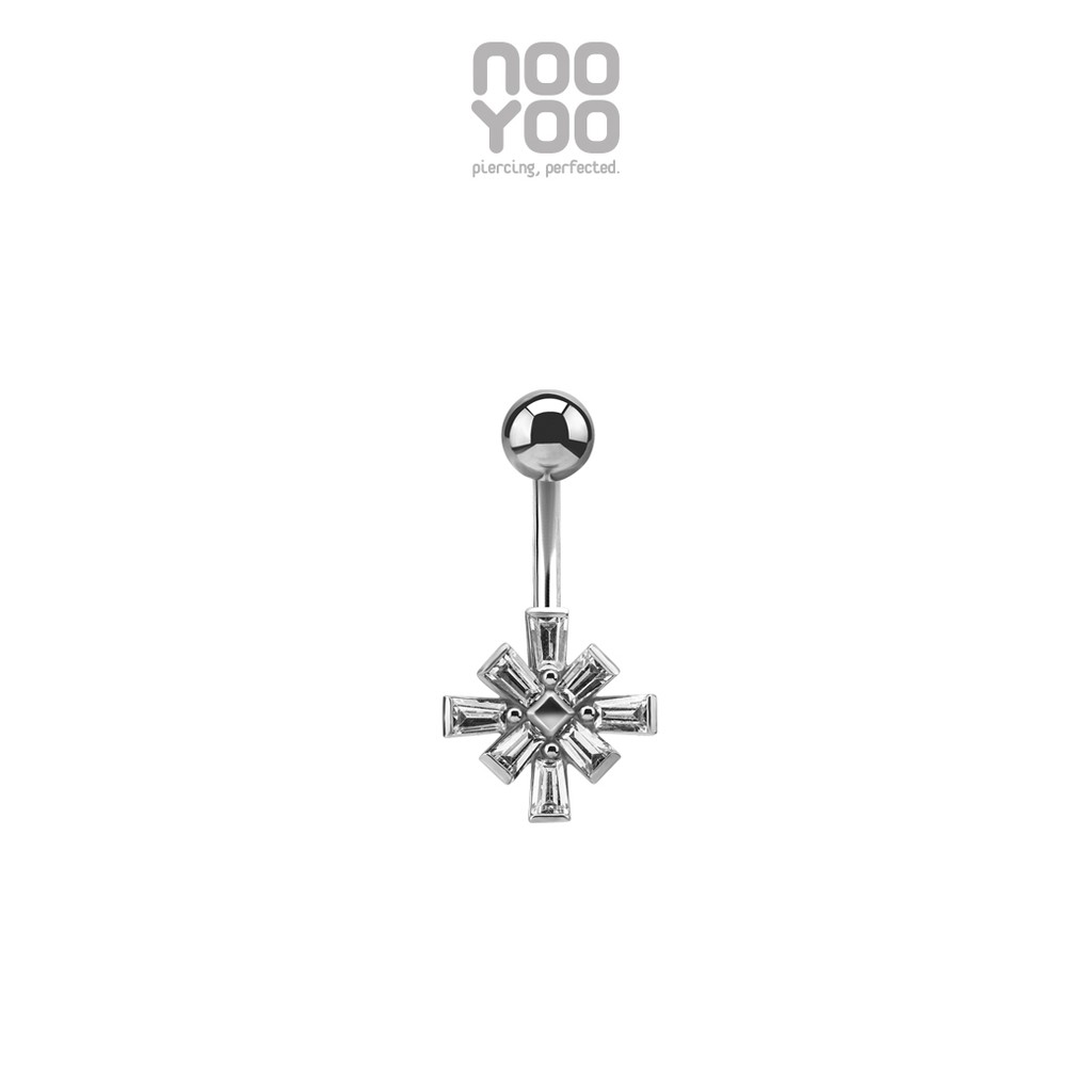 NooYoo จิวสะดือสำหรับผิวแพ้ง่าย Crystal Tappered Baguette