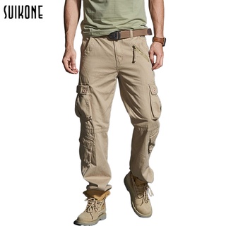 Suikone กางเกง ผู้ชาย ฤดูใบไม้ร่วง Mens Camouflage Overalls แฟชั่น Monochrome Casual กีฬากางเกง Tie-up กลางแจ้งกางเกงหลวม