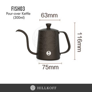 Hillkoff : กาดริปกาแฟ TimeMore Fish03 Pour-Over Kettle 300 ml กาดริปกาแฟพร้อมฝา กาดริปสแตนเลส กาดริป กาชงชา กาแฟ