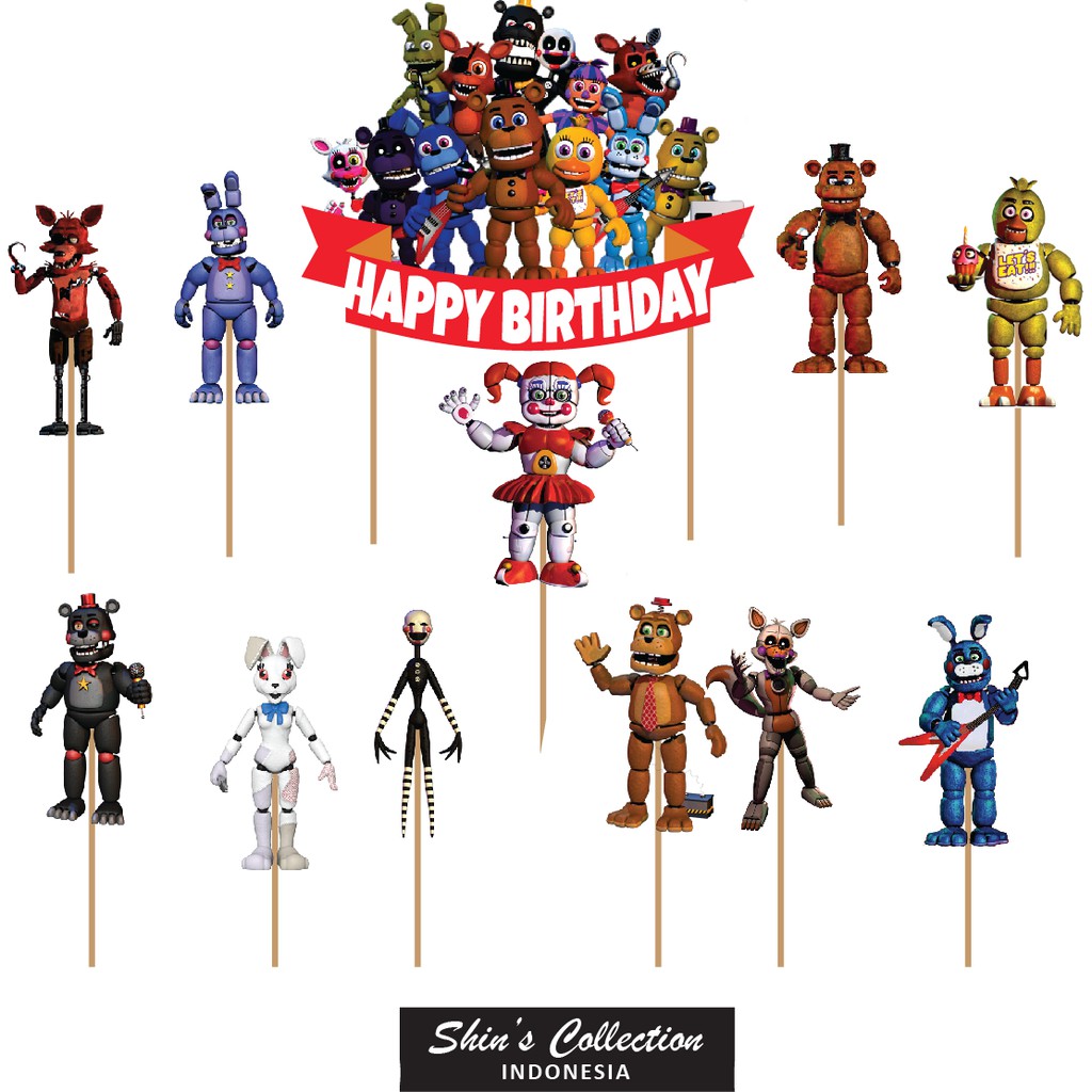 ท็อปเปอร์เค้ก Fnaf Five at night freddy ชุด 12 ชิ้น
