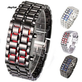 SKYSTAR_Mens Womens Lava Stainless Steel LED Digital Quartz Bracelet Watch Wristwatch