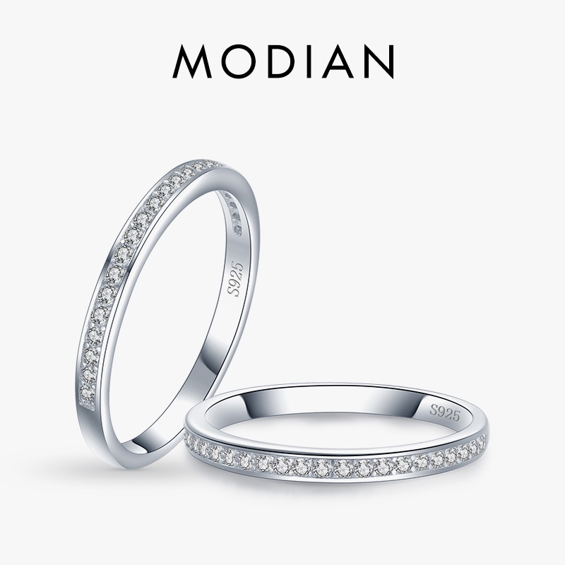 Modian แหวนเงินแท้ 925 ประดับเพทาย สไตล์คลาสสิก เครื่องประดับ สําหรับผู้หญิง