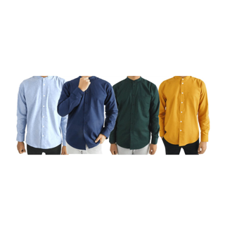 คอจีน/แขนยาว (สีอ่อน) M/L/XL ผ้า OXFORD - SHIRT LAND เสื้อเชิ้ตผู้ชาย long Sleeve Chinese Mandarin Collar Shirt