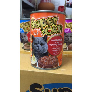 อาหารเปียกแมว Super Cat แบบกระป๋อง รสปลาทูน่าเนื้อแดงหน้ากุ้งในเยลลี่ ขนาด 400 ก.